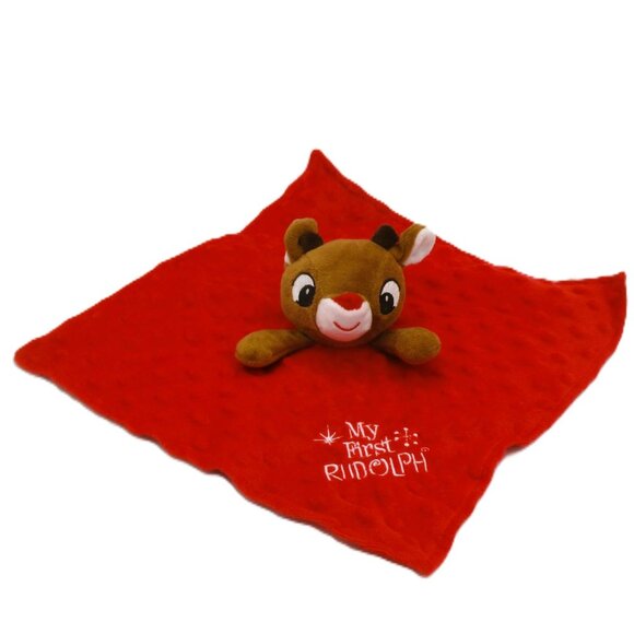My First Rudolph Red-Nosed Reindeer Plush Lovey With Rattle 11" Square New - Picture 2 of 5